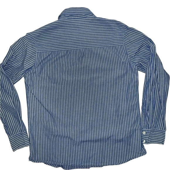 No Boundaries Men’s Button Down Shirt Stripes Denim Blue - Picture 7 of 7
